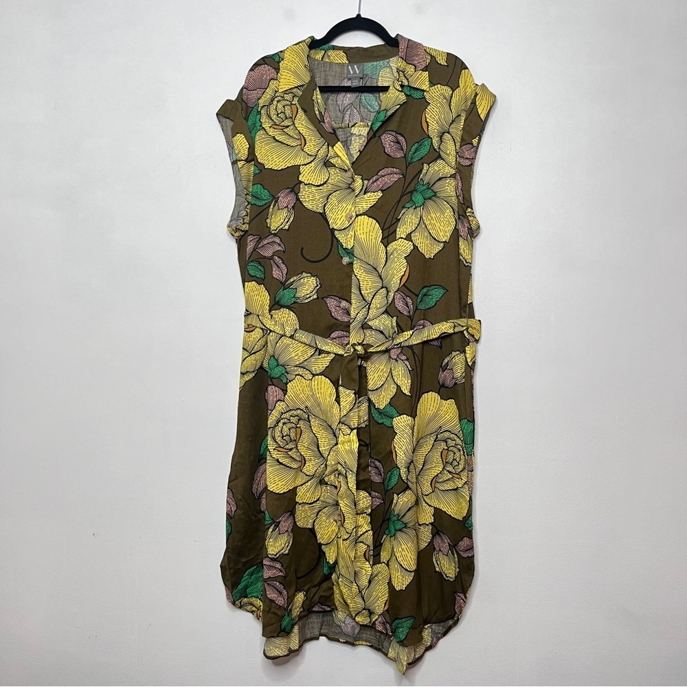 Worthington Floral Button Front Midi Dress Size XXLP Petite Cap Sleeve Tencel